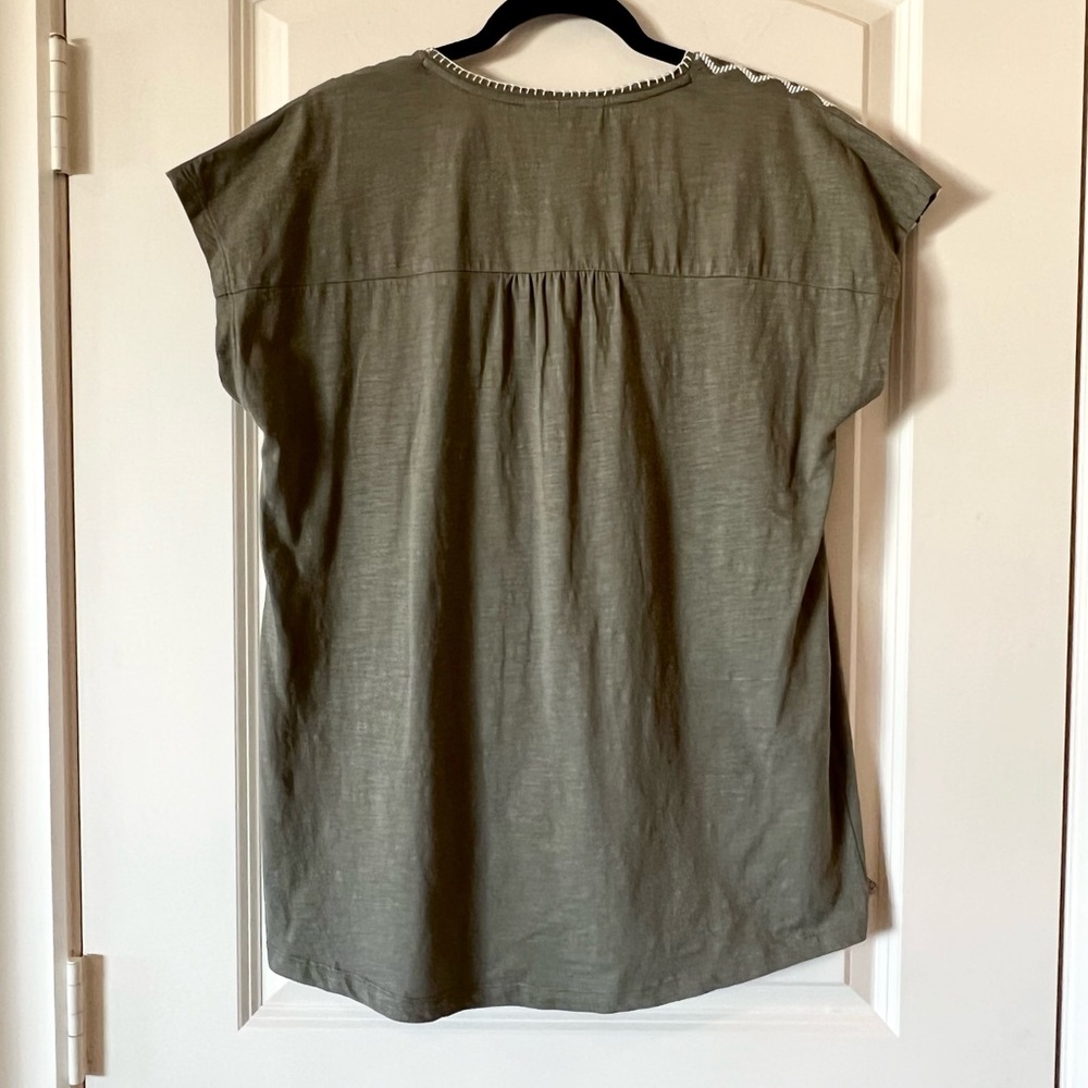 Style & Co. Hunter Green Embroidered Cap Sleeve Blouse, 100% Cotton, Size Medium - Picture 7 of 7